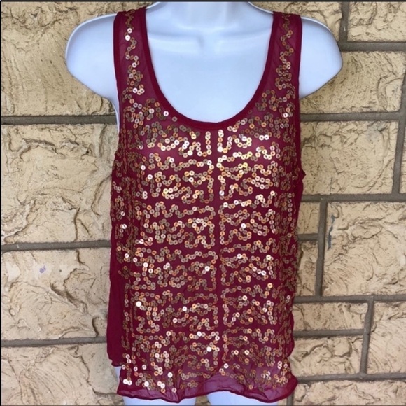 Pink sequence Tank Top sheer mustard seed NWT Size Med - Picture 1 of 9